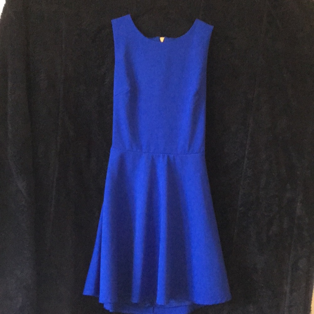 Lulu’s royal blue skater skirt dress w/back diamond opening, gold tone zipper